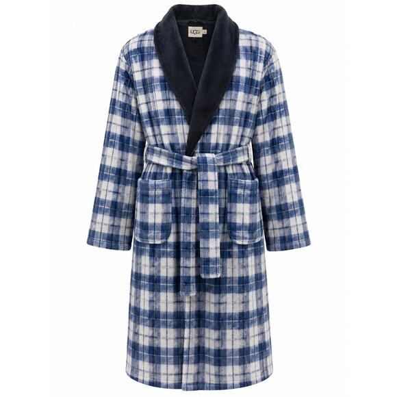 UGG Other - UGG Kalib Blue Plaid Plush Fleece Robe Men’s M L Belted